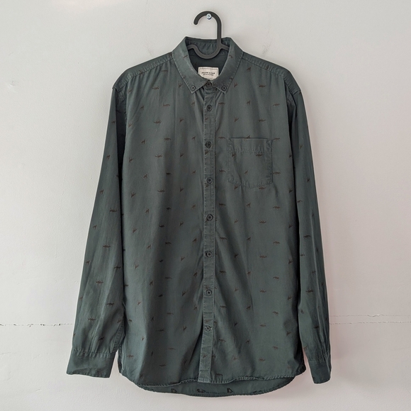 Frank & Oak St-Viateur Men's Forest Green / Fox Pattern 100% Cotton Shirt ~ Smal - Picture 3 of 11